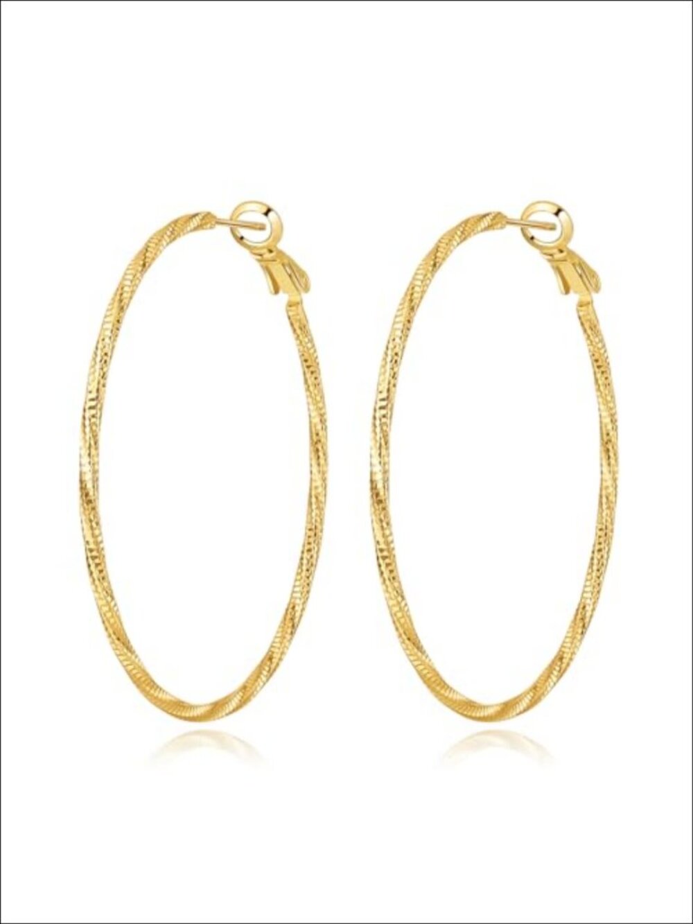 Thin Twisted Big Hoop Earrings 50mm 14k Gold Plated Sterling Silver Post
